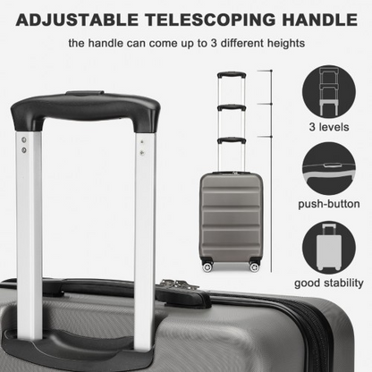 Kono 19 Inch Stylish Horizontal Engraved Hard Shell ABS+PC Cabin Carry-On Suitcase with TSA Lock - Grey
