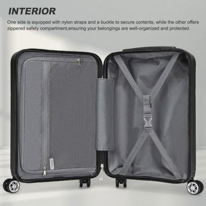 Kono 19 Inch Stylish Horizontal Engraved Hard Shell ABS+PC Cabin Carry-On Suitcase with TSA Lock - Grey