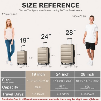 Kono 19 Inch Stylish Horizontal Engraved Hard Shell ABS+PC Cabin Carry-On Suitcase with TSA Lock - Gold