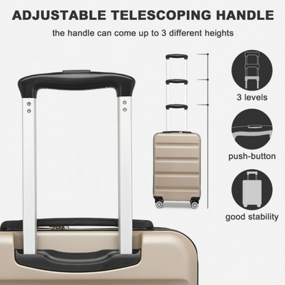 Kono 19 Inch Stylish Horizontal Engraved Hard Shell ABS+PC Cabin Carry-On Suitcase with TSA Lock - Gold