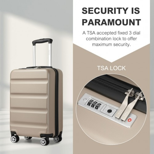 Kono 19 Inch Stylish Horizontal Engraved Hard Shell ABS+PC Cabin Carry-On Suitcase with TSA Lock - Gold