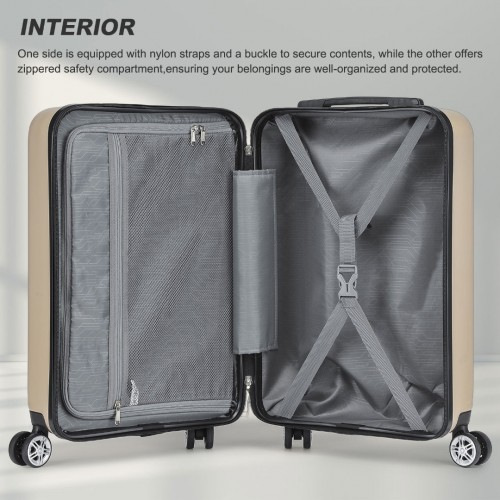 Kono 19 Inch Stylish Horizontal Engraved Hard Shell ABS+PC Cabin Carry-On Suitcase with TSA Lock - Gold