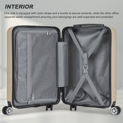 Kono 19 Inch Stylish Horizontal Engraved Hard Shell ABS+PC Cabin Carry-On Suitcase with TSA Lock - Gold