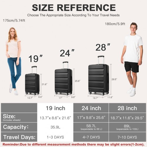 Kono 19 Inch Stylish Horizontal Engraved Hard Shell Cabin Carry-On Suitcase with TSA Lock - Black