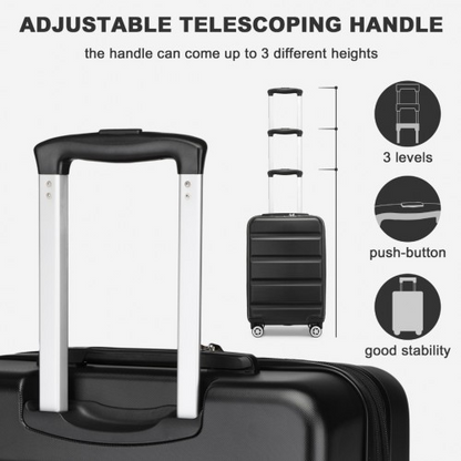 Kono 19 Inch Stylish Horizontal Engraved Hard Shell Cabin Carry-On Suitcase with TSA Lock - Black