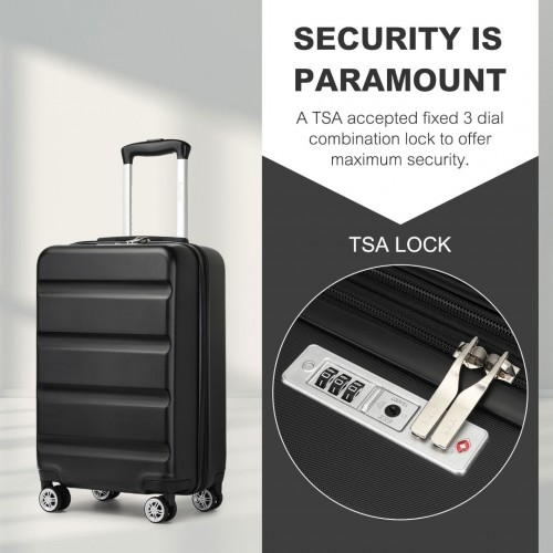 Kono 19 Inch Stylish Horizontal Engraved Hard Shell Cabin Carry-On Suitcase with TSA Lock - Black