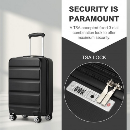 Kono 19 Inch Stylish Horizontal Engraved Hard Shell Cabin Carry-On Suitcase with TSA Lock - Black
