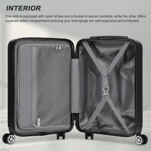 Kono 19 Inch Stylish Horizontal Engraved Hard Shell Cabin Carry-On Suitcase with TSA Lock - Black