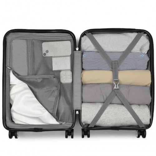 Kono 19 Inch Stylish Horizontal Engraved Hard Shell Cabin Carry-On Suitcase with TSA Lock - Black