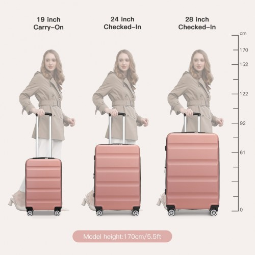 KSK2482 - Kono 3-Piece Horizontal Engraved Hard Shell ABS+PC Suitcase with TSA Lock - Nude
