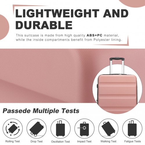 KSK2482 - Kono 3-Piece Horizontal Engraved Hard Shell ABS+PC Suitcase with TSA Lock - Nude