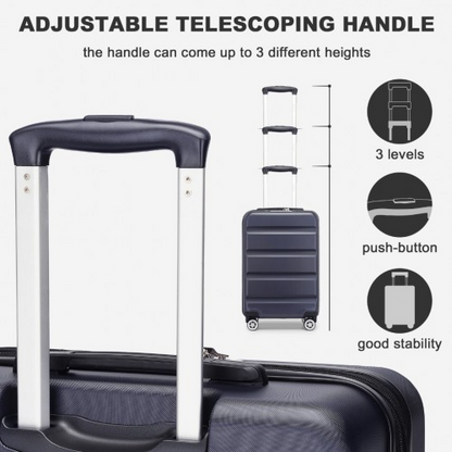 Kono 19 Inch Stylish Horizontal Engraved Hard Shell ABS+PC Cabin Carry-On Suitcase with TSA Lock - Navy