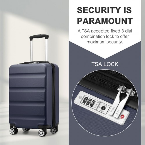 Kono 19 Inch Stylish Horizontal Engraved Hard Shell ABS+PC Cabin Carry-On Suitcase with TSA Lock - Navy