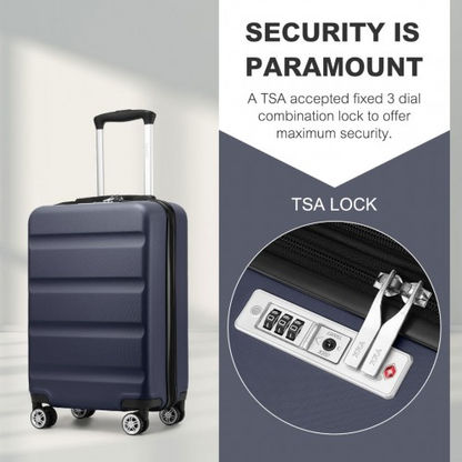 Kono 19 Inch Stylish Horizontal Engraved Hard Shell ABS+PC Cabin Carry-On Suitcase with TSA Lock - Navy