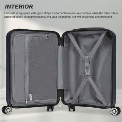 Kono 19 Inch Stylish Horizontal Engraved Hard Shell ABS+PC Cabin Carry-On Suitcase with TSA Lock - Navy