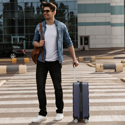 Kono 19 Inch Stylish Horizontal Engraved Hard Shell ABS+PC Cabin Carry-On Suitcase with TSA Lock - Navy