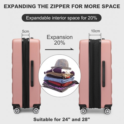 KSK2482 - Kono 28 Inch Expandable Horizontal Engraved Hard Shell ABS+PC Check-In Suitcase with TSA Lock - Nude