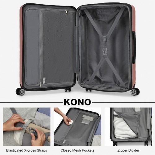 KSK2482 - Kono 28 Inch Expandable Horizontal Engraved Hard Shell ABS+PC Check-In Suitcase with TSA Lock - Nude
