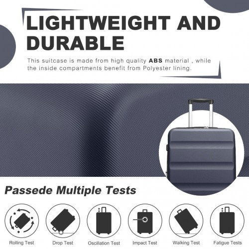 Kono 24 Inch Expandable Horizontal Engraved ABS+PC Check-In Suitcase with TSA Lock - Navy