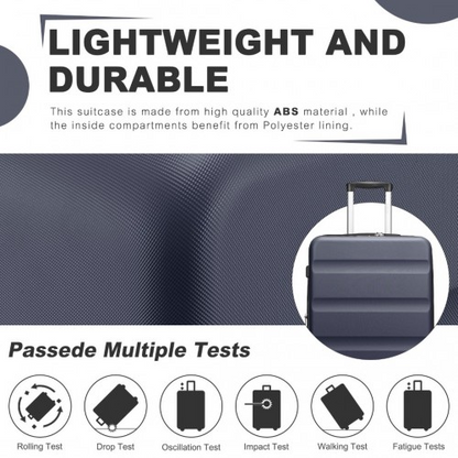 Kono 24 Inch Expandable Horizontal Engraved ABS+PC Check-In Suitcase with TSA Lock - Navy