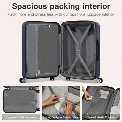 Kono 24 Inch Expandable Horizontal Engraved ABS+PC Check-In Suitcase with TSA Lock - Navy