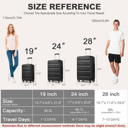 KSK2482 - Kono 28 Inch Expandable Horizontal Engraved Hard Shell ABS+PC Check-In Suitcase with TSA Lock - Black