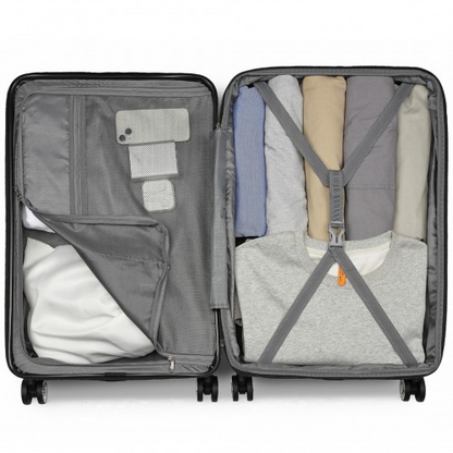 KSK2482 - Kono 28 Inch Expandable Horizontal Engraved Hard Shell ABS+PC Check-In Suitcase with TSA Lock - Black