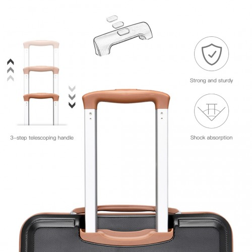 K1871-1L - Kono ABS Sculpted Horizontal Design 3 Piece Suitcase Set - Black And Brown