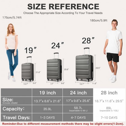 KSK2482 - Kono 28 Inch Expandable Horizontal Engraved Hard Shell ABS+PC Check-In Suitcase with TSA Lock - Grey