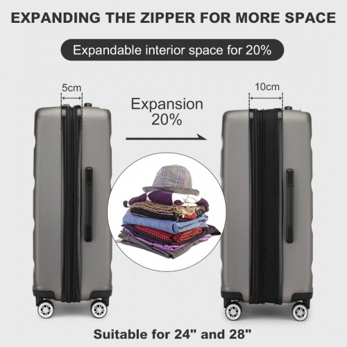 KSK2482 - Kono 28 Inch Expandable Horizontal Engraved Hard Shell ABS+PC Check-In Suitcase with TSA Lock - Grey