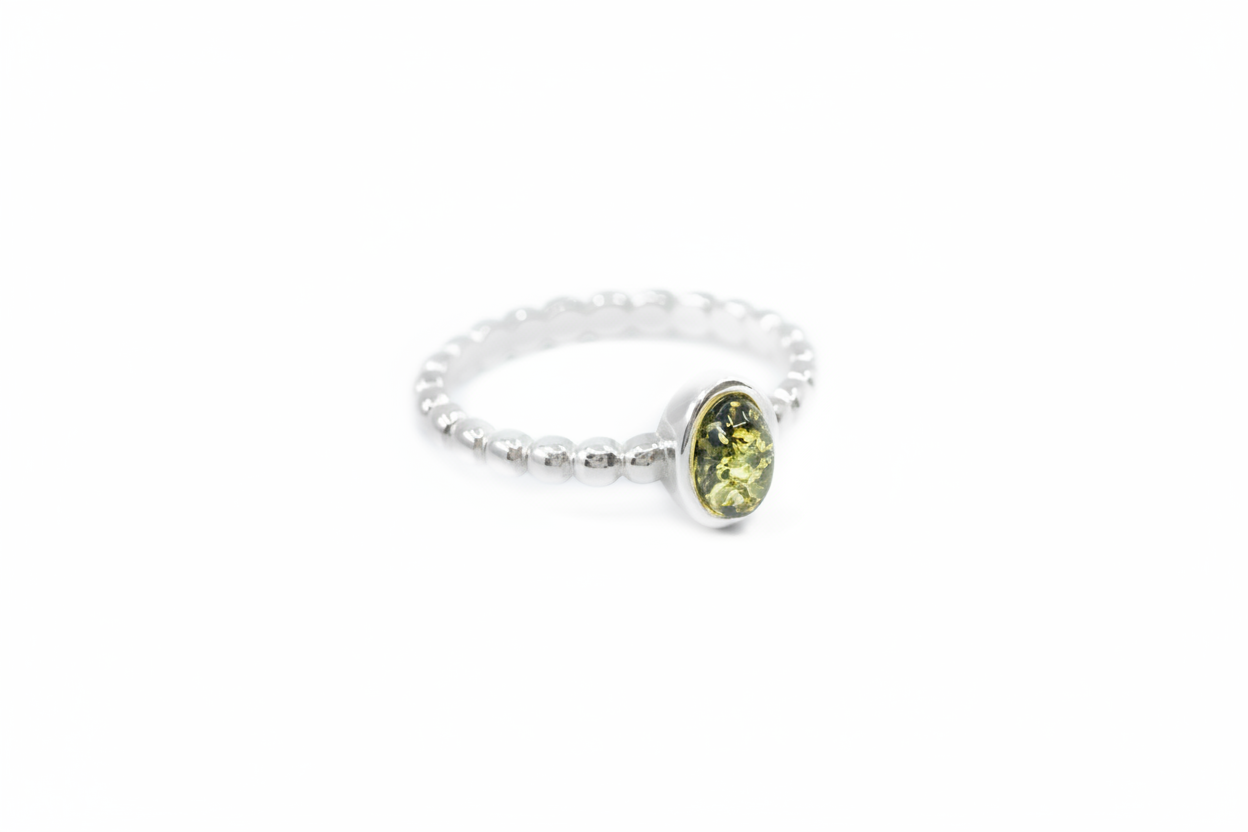 Green Amber Bubble Stacking Ring