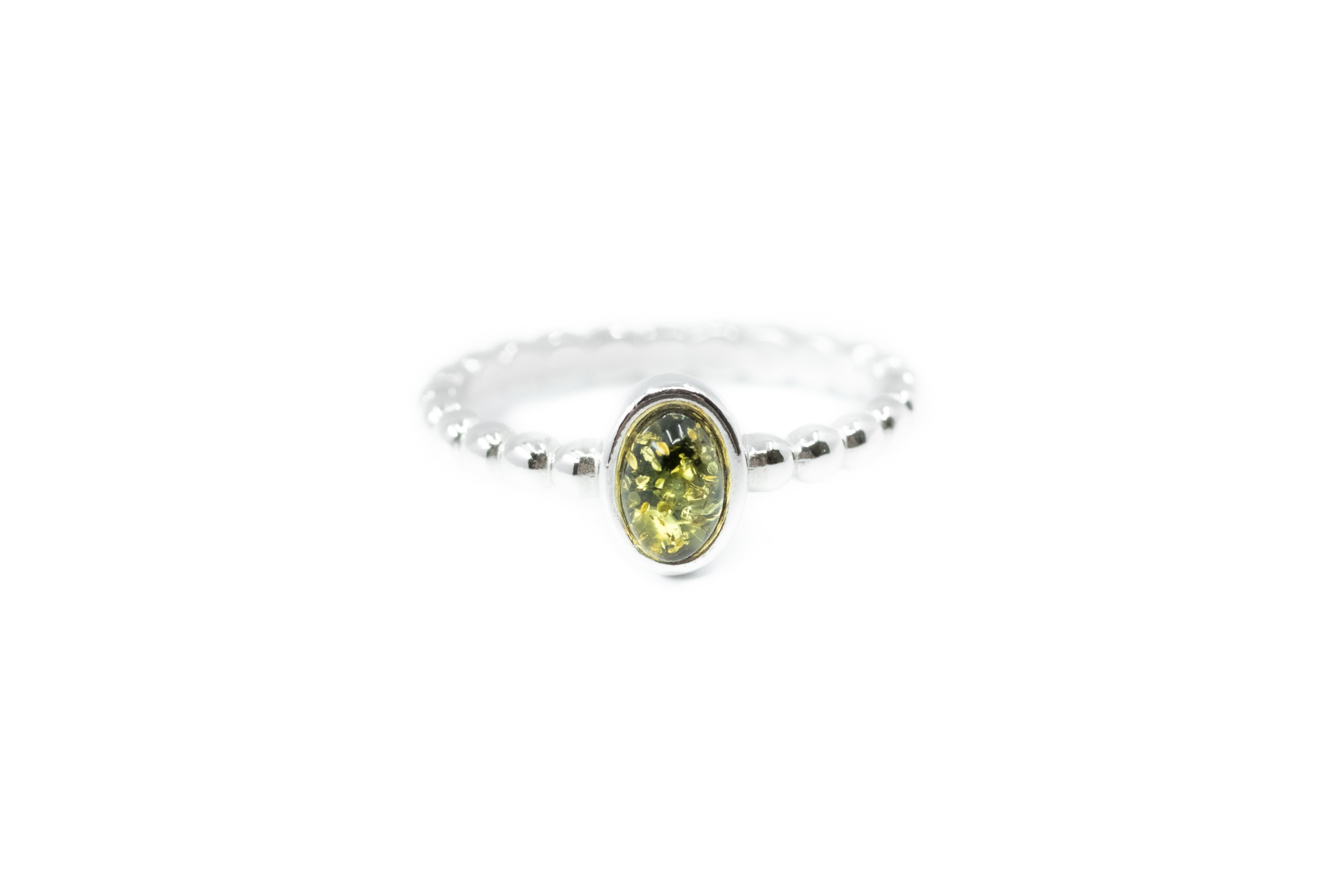 Green Amber Bubble Stacking Ring