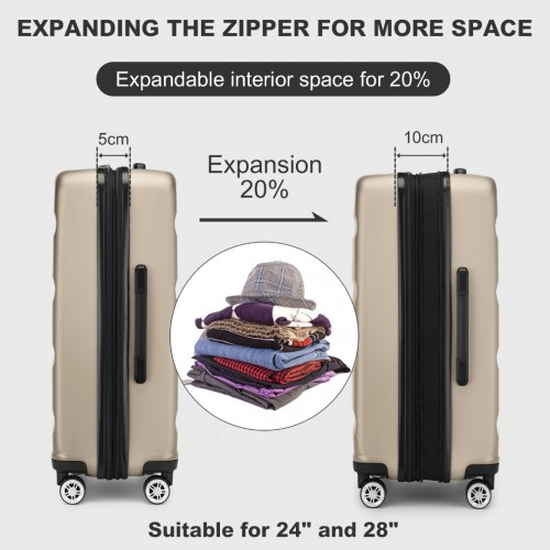 KSK2482 - Kono 28 Inch Expandable Horizontal Engraved Hard Shell ABS+PC Check-In Suitcase with TSA Lock - Gold