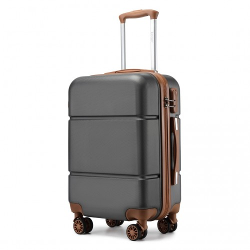 Kono 20 Inch Premium ABS Cabin Carry-On Suitcase with Secure Combination Lock - Grey and Brown