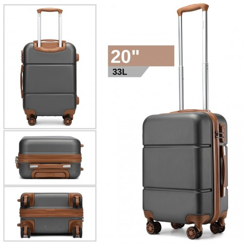Kono 20 Inch Premium ABS Cabin Carry-On Suitcase with Secure Combination Lock - Grey and Brown