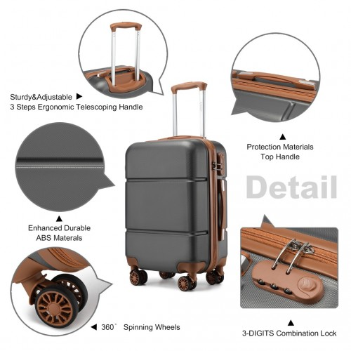 Kono 20 Inch Premium ABS Cabin Carry-On Suitcase with Secure Combination Lock - Grey and Brown