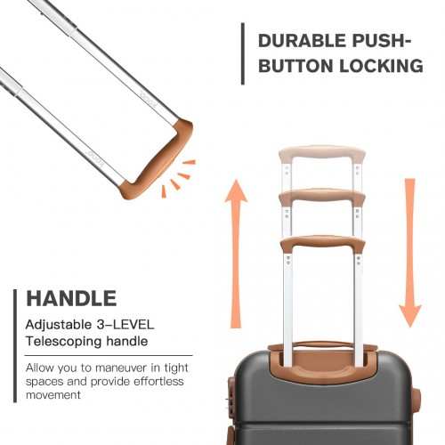 Kono 20 Inch Premium ABS Cabin Carry-On Suitcase with Secure Combination Lock - Grey and Brown