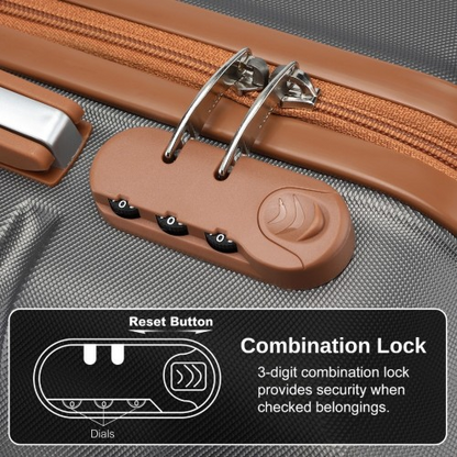 Kono 20 Inch Premium ABS Cabin Carry-On Suitcase with Secure Combination Lock - Grey and Brown
