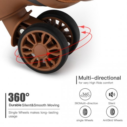 Kono 20 Inch Premium ABS Cabin Carry-On Suitcase with Secure Combination Lock - Grey and Brown