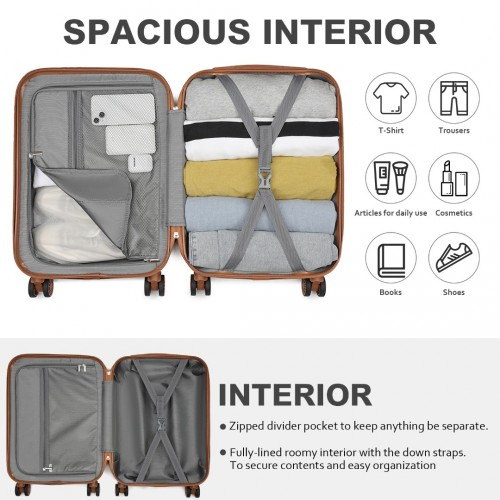 Kono 20 Inch Premium ABS Cabin Carry-On Suitcase with Secure Combination Lock - Grey and Brown