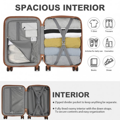 Kono 20 Inch Premium ABS Cabin Carry-On Suitcase with Secure Combination Lock - Grey and Brown