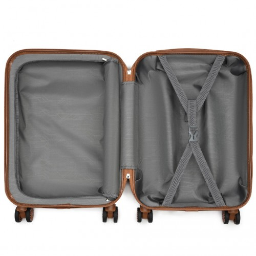 Kono 20 Inch Premium ABS Cabin Carry-On Suitcase with Secure Combination Lock - Grey and Brown