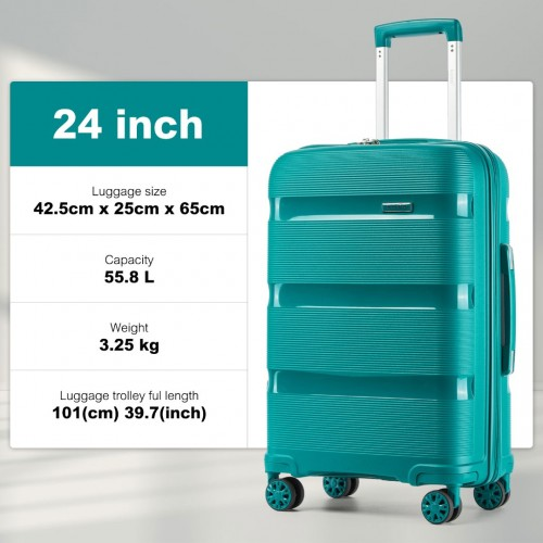 Kono 24-Inch PP Hardshell Suitcase – Durable Checked Luggage with TSA Lock & 360° Spinner Silent Wheels - Blue and Green