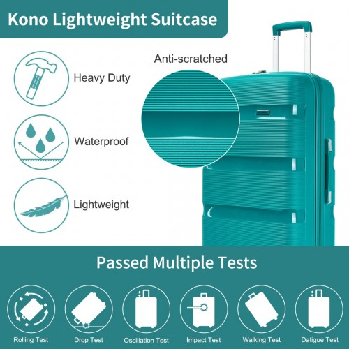 Kono 24-Inch PP Hardshell Suitcase – Durable Checked Luggage with TSA Lock & 360° Spinner Silent Wheels - Blue and Green