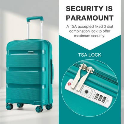Kono 24-Inch PP Hardshell Suitcase – Durable Checked Luggage with TSA Lock & 360° Spinner Silent Wheels - Blue and Green