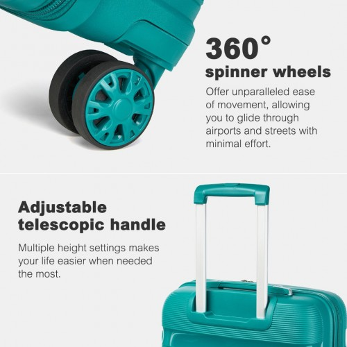 Kono 24-Inch PP Hardshell Suitcase – Durable Checked Luggage with TSA Lock & 360° Spinner Silent Wheels - Blue and Green