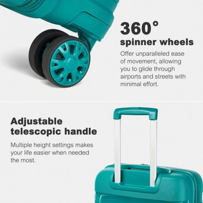 Kono 24-Inch PP Hardshell Suitcase – Durable Checked Luggage with TSA Lock & 360° Spinner Silent Wheels - Blue and Green