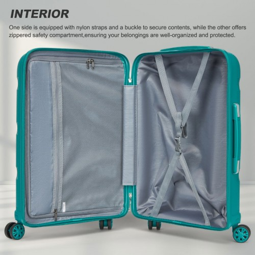 Kono 24-Inch PP Hardshell Suitcase – Durable Checked Luggage with TSA Lock & 360° Spinner Silent Wheels - Blue and Green
