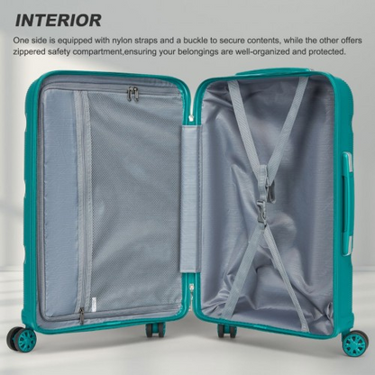 Kono 24-Inch PP Hardshell Suitcase – Durable Checked Luggage with TSA Lock & 360° Spinner Silent Wheels - Blue and Green