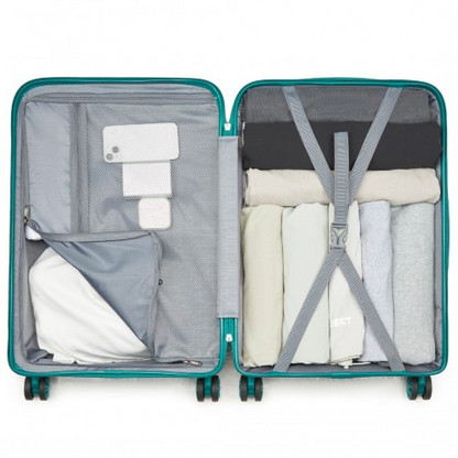 Kono 24-Inch PP Hardshell Suitcase – Durable Checked Luggage with TSA Lock & 360° Spinner Silent Wheels - Blue and Green